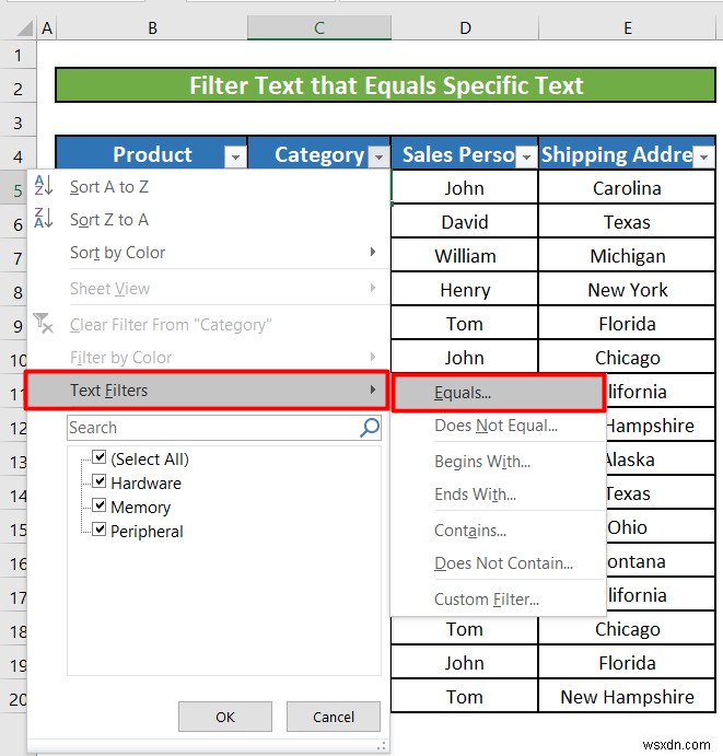 Excel में टेक्स्ट फ़िल्टर का उपयोग कैसे करें (5 उदाहरण)