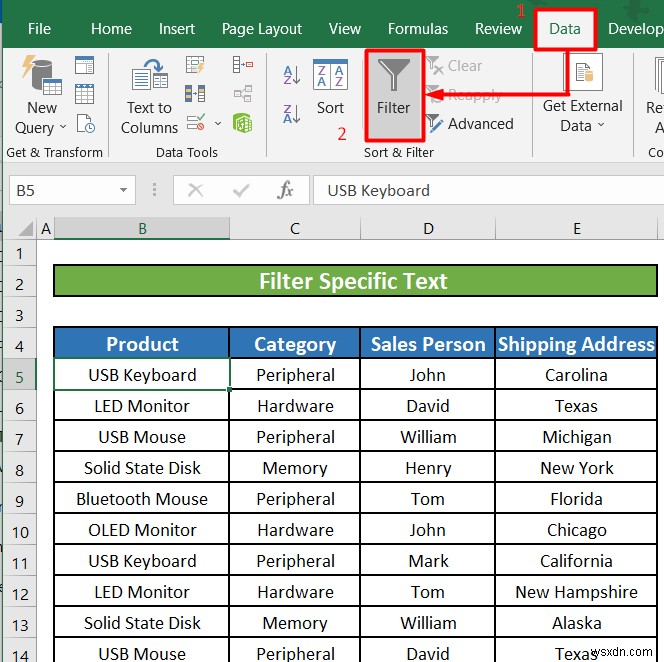 Excel में टेक्स्ट फ़िल्टर का उपयोग कैसे करें (5 उदाहरण)