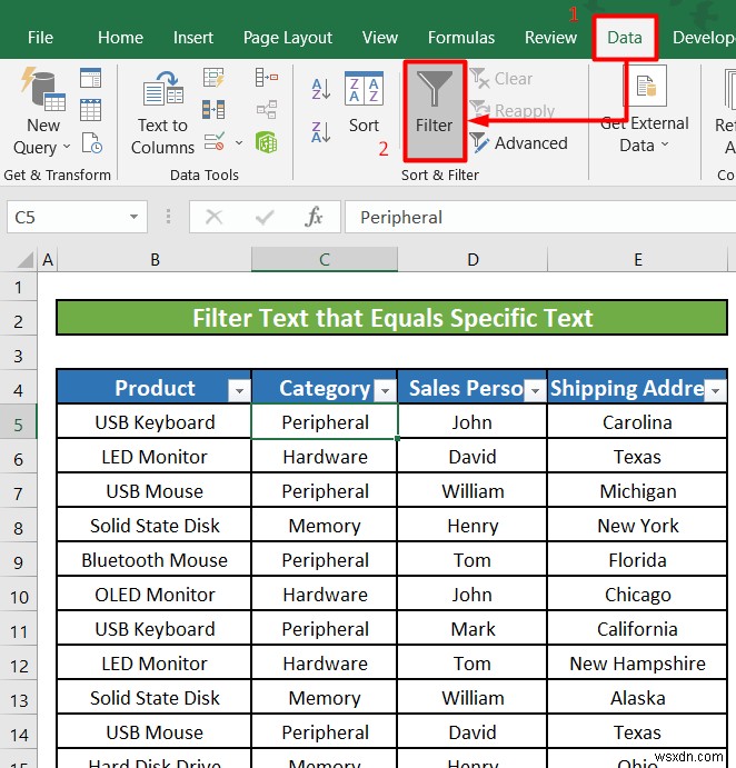 Excel में टेक्स्ट फ़िल्टर का उपयोग कैसे करें (5 उदाहरण)