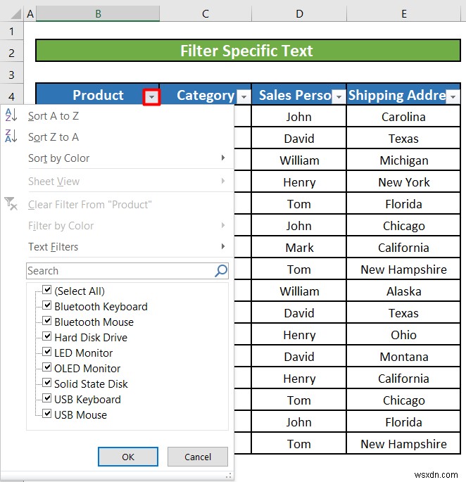 Excel में टेक्स्ट फ़िल्टर का उपयोग कैसे करें (5 उदाहरण)