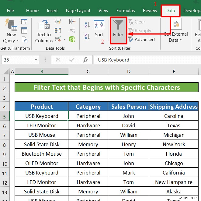 Excel में टेक्स्ट फ़िल्टर का उपयोग कैसे करें (5 उदाहरण)