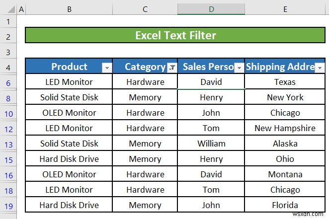 Excel में टेक्स्ट फ़िल्टर का उपयोग कैसे करें (5 उदाहरण)