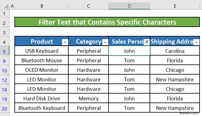 Excel में टेक्स्ट फ़िल्टर का उपयोग कैसे करें (5 उदाहरण)