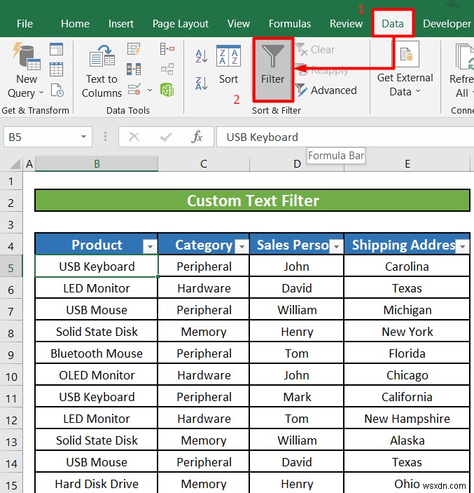 Excel में टेक्स्ट फ़िल्टर का उपयोग कैसे करें (5 उदाहरण)