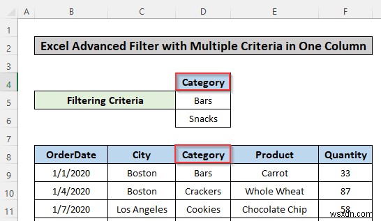 Excel में एक कॉलम में कई मानदंडों के आधार पर उन्नत फ़िल्टर लागू करें