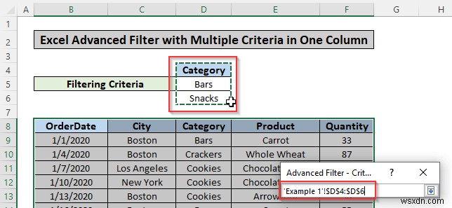 Excel में एक कॉलम में कई मानदंडों के आधार पर उन्नत फ़िल्टर लागू करें