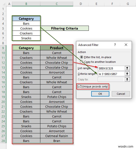 Excel में एक कॉलम में कई मानदंडों के आधार पर उन्नत फ़िल्टर लागू करें