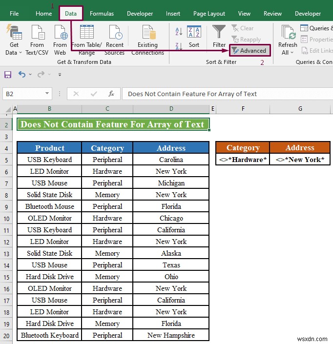 Excel Advanced Filter: इसमें शामिल नहीं है  (2 तरीके) लागू करें