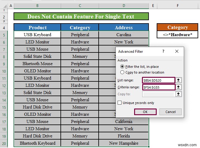 Excel Advanced Filter: इसमें शामिल नहीं है  (2 तरीके) लागू करें