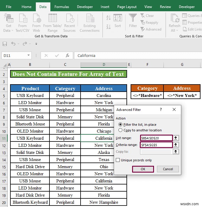 Excel Advanced Filter: इसमें शामिल नहीं है  (2 तरीके) लागू करें