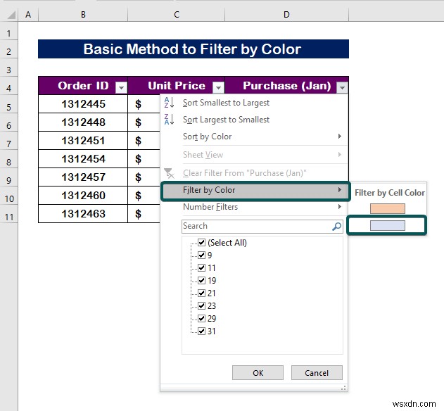 Excel में रंग के आधार पर कैसे फ़िल्टर करें (2 उदाहरण)