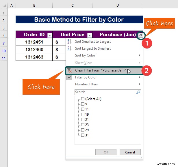 Excel में रंग के आधार पर कैसे फ़िल्टर करें (2 उदाहरण)