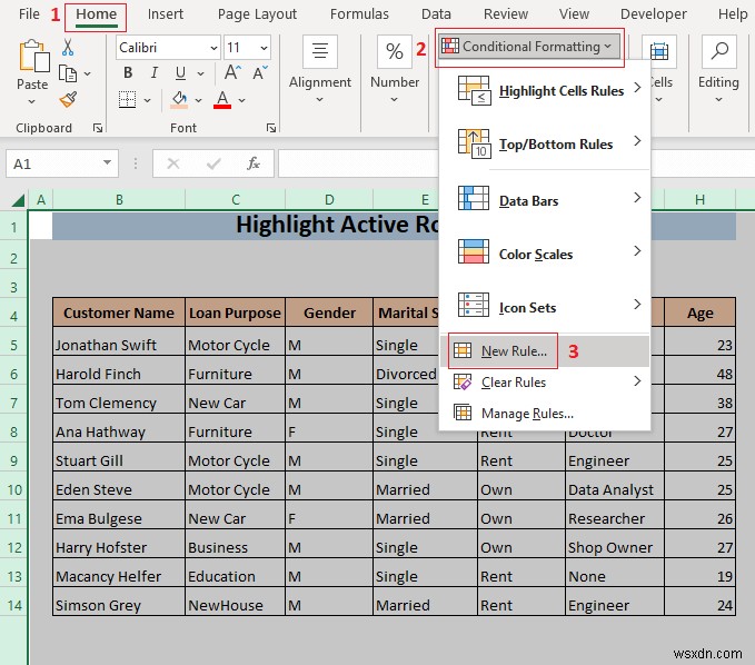 Excel में एक्टिव रो को हाईलाइट कैसे करें (3 तरीके)