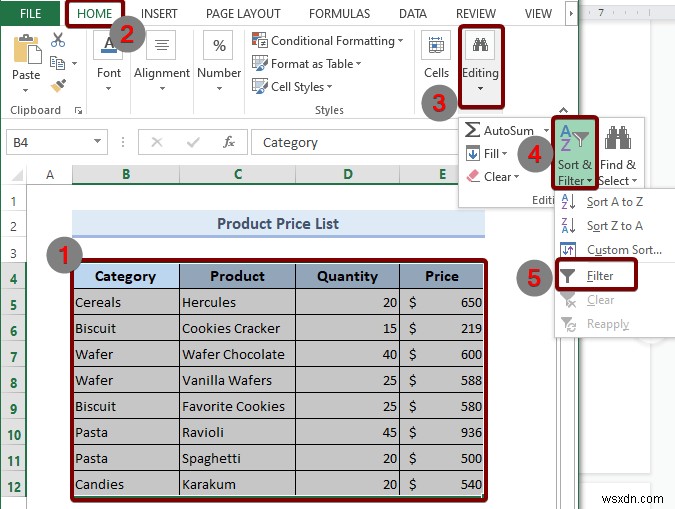 Excel में फ़िल्टर कैसे जोड़ें (4 तरीके)