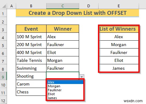 Excel OFFSET का उपयोग करके डायनामिक ड्रॉप डाउन सूची कैसे बनाएं (3 तरीके)