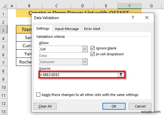 Excel OFFSET का उपयोग करके डायनामिक ड्रॉप डाउन सूची कैसे बनाएं (3 तरीके)