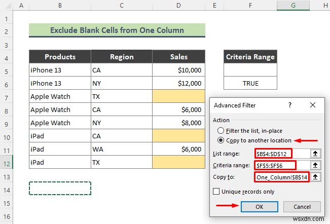 Excel में ब्लैंक सेल्स को बहिष्कृत करने के लिए उन्नत फ़िल्टर का उपयोग कैसे करें (3 आसान ट्रिक्स)