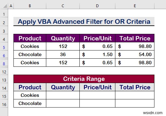 Excel VBA:एक श्रेणी में कई मानदंडों के साथ उन्नत फ़िल्टर (5 तरीके)
