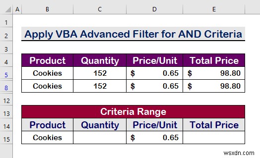 Excel VBA:एक श्रेणी में कई मानदंडों के साथ उन्नत फ़िल्टर (5 तरीके)