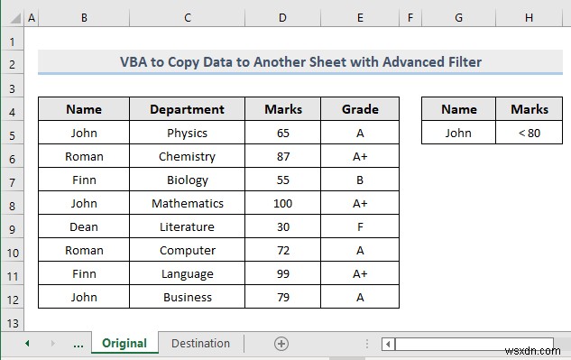 VBA डेटा को एक्सेल में उन्नत फ़िल्टर के साथ किसी अन्य शीट पर कॉपी करने के लिए