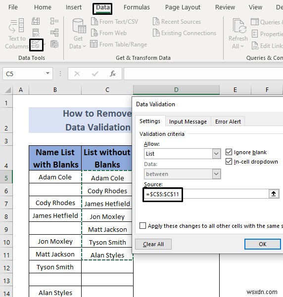 Excel में डेटा सत्यापन सूची से रिक्त स्थान कैसे निकालें (5 तरीके)