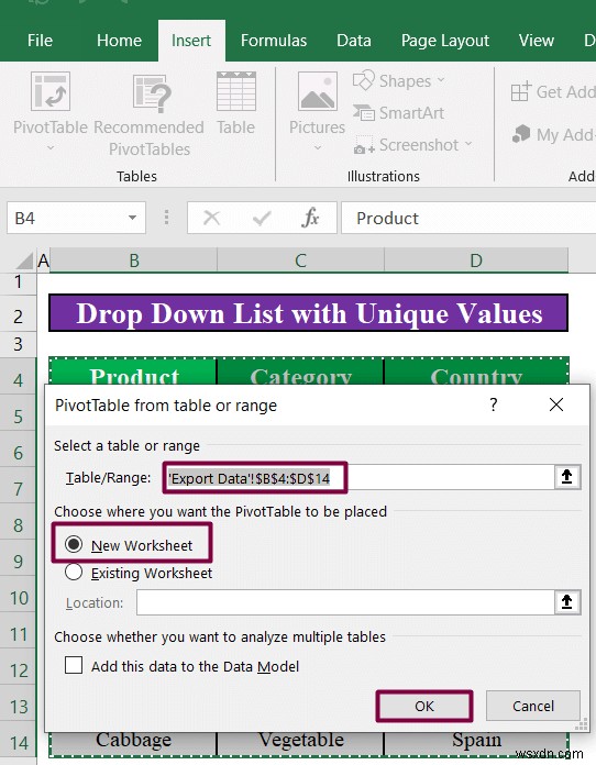 Excel में अद्वितीय मानों के साथ ड्रॉप डाउन सूची कैसे बनाएं (4 तरीके)