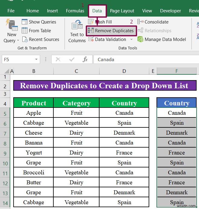 Excel में अद्वितीय मानों के साथ ड्रॉप डाउन सूची कैसे बनाएं (4 तरीके)