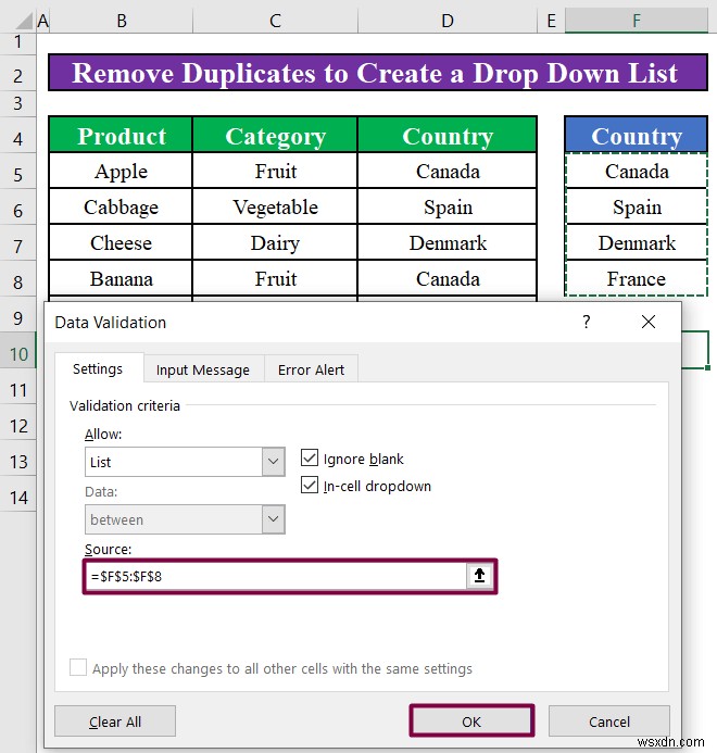 Excel में अद्वितीय मानों के साथ ड्रॉप डाउन सूची कैसे बनाएं (4 तरीके)