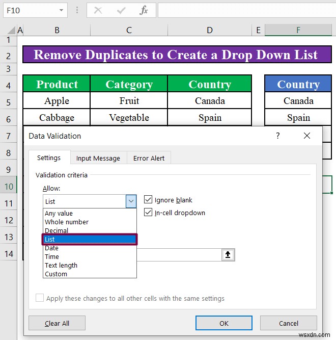 Excel में अद्वितीय मानों के साथ ड्रॉप डाउन सूची कैसे बनाएं (4 तरीके)