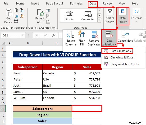 Excel डेटा सत्यापन में कस्टम VLOOKUP फॉर्मूला का उपयोग कैसे करें