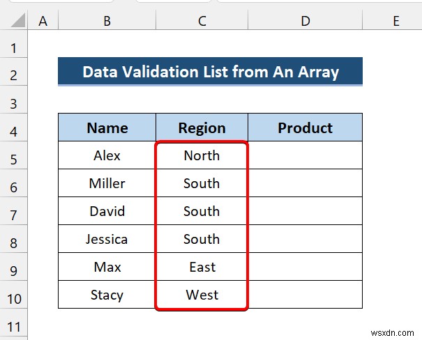 एरे से डेटा सत्यापन सूची बनाने के लिए एक्सेल VBA