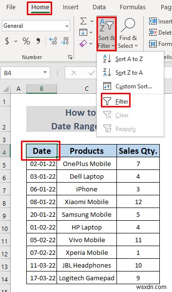 Excel में दिनांक सीमा को कैसे फ़िल्टर करें (5 आसान तरीके)