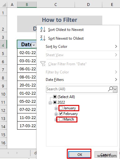 Excel में दिनांक सीमा को कैसे फ़िल्टर करें (5 आसान तरीके)