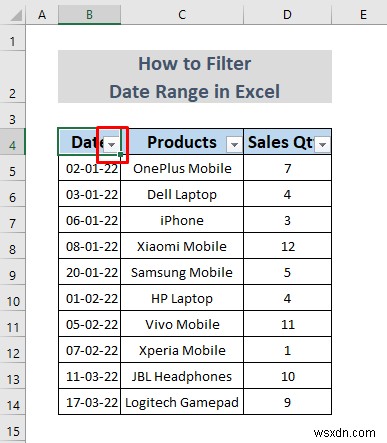 Excel में दिनांक सीमा को कैसे फ़िल्टर करें (5 आसान तरीके)