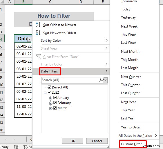 Excel में दिनांक सीमा को कैसे फ़िल्टर करें (5 आसान तरीके)