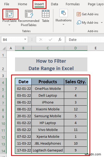 Excel में दिनांक सीमा को कैसे फ़िल्टर करें (5 आसान तरीके)