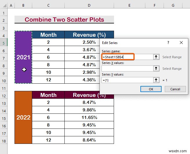 Excel में दो स्कैटर प्लॉट्स को कैसे मिलाएं (स्टेप बाय स्टेप एनालिसिस)