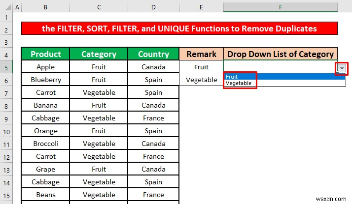 एक्सेल में ड्रॉप डाउन सूची से डुप्लिकेट कैसे निकालें (4 तरीके)