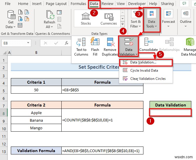 Excel में एक सेल में एकाधिक डेटा सत्यापन कैसे लागू करें (3 उदाहरण)