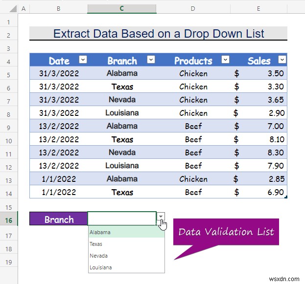 एक्सेल में ड्रॉप डाउन सूची चयन के आधार पर डेटा कैसे निकालें