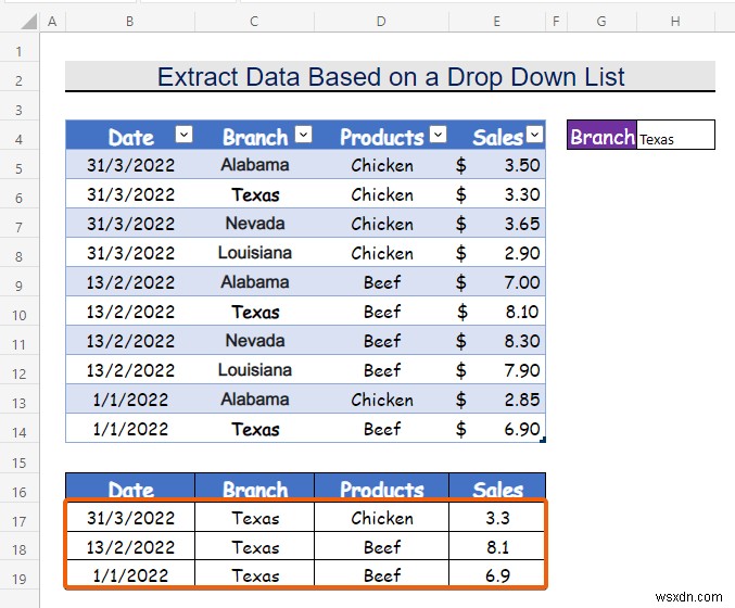 एक्सेल में ड्रॉप डाउन सूची चयन के आधार पर डेटा कैसे निकालें