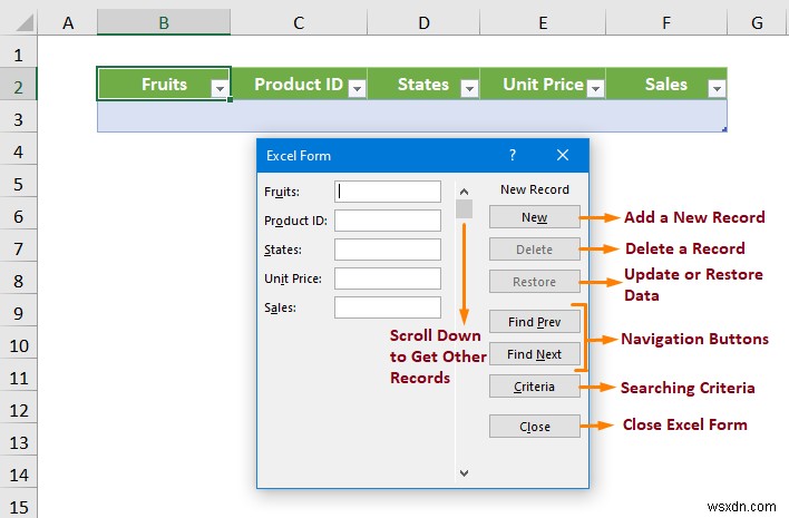 Excel में फॉर्म के साथ डेटाबेस कैसे बनाएं