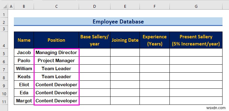 Excel में एक कर्मचारी डेटाबेस कैसे बनाएं (आसान चरणों के साथ)