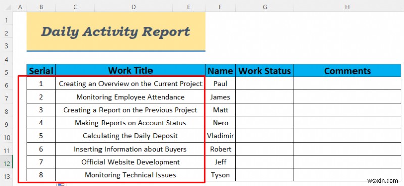 Excel में दैनिक गतिविधि रिपोर्ट कैसे बनाएं (5 आसान उदाहरण)