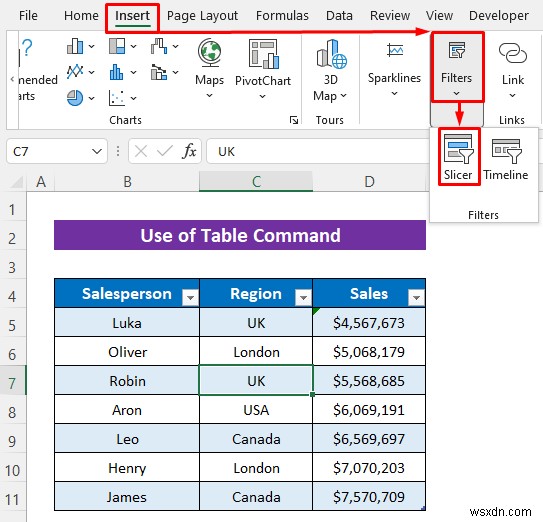 Excel में पिवट टेबल के बिना स्लाइसर कैसे डालें