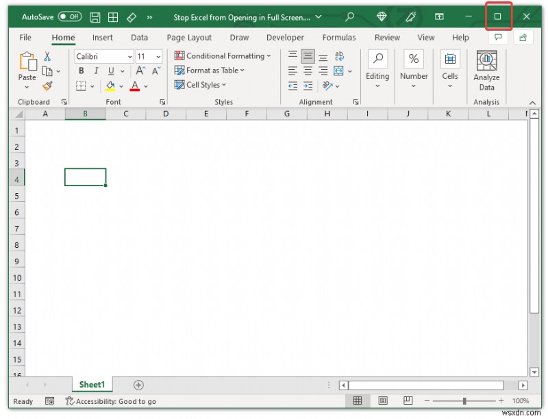 मैं एक्सेल को फुल स्क्रीन में खुलने से कैसे रोकूं (4 तरीके)