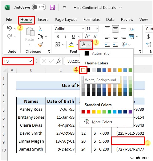 Excel में गोपनीय डेटा कैसे छिपाएं (5 आसान तरीके)