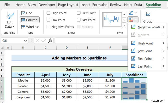 Excel में स्पार्कलाइन में मार्कर कैसे जोड़ें (आसान चरणों के साथ)