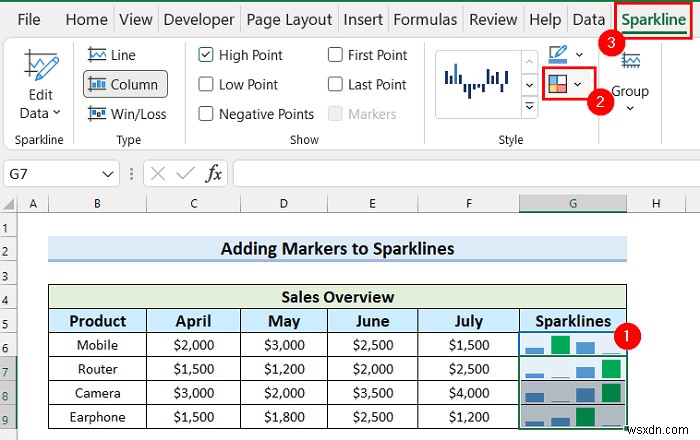 Excel में स्पार्कलाइन में मार्कर कैसे जोड़ें (आसान चरणों के साथ)