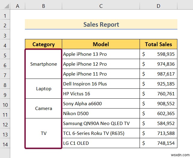 Excel में मर्ज किए गए सेल के लिए वैकल्पिक पंक्ति को कैसे रंगें